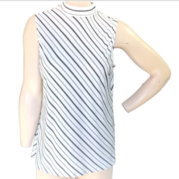 Chico's Striped Mock Neck Tank Top Sz 2 (L/12) #1T - Picture 4 of 9